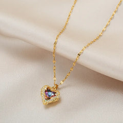 Stainless Steel Love Heart Amethyst Gold Pendant Necklace