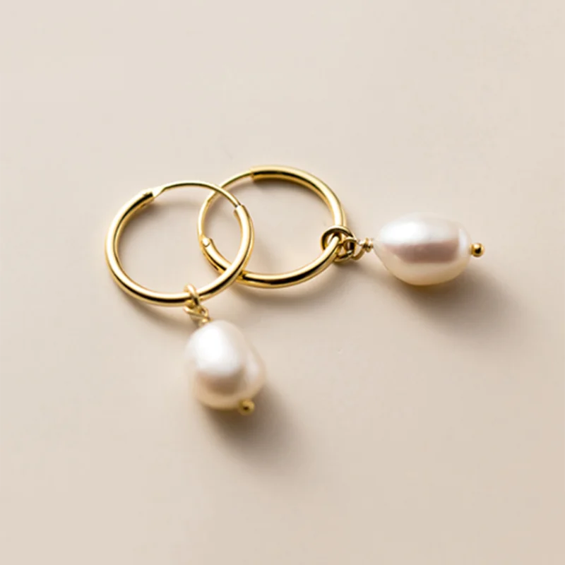 Sterling Silver Natural Freshwater Baroque Pearl Earrings