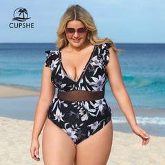 CUPSHE Plus Size Ladder Trim Mesh One Piece Swimsuit