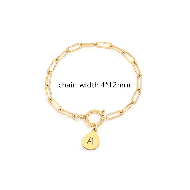 Initial Letter Bracelet Women Gold Color Stainless Steel Chain Bracelet