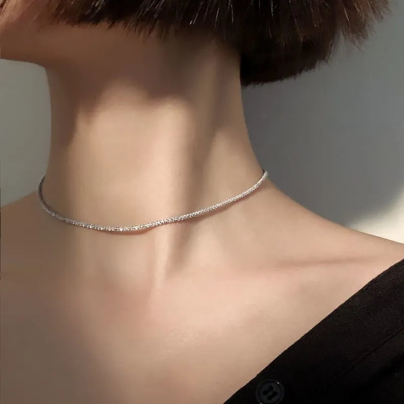 Sparkling Silver Necklace Collar - Fine Jewelry for Women