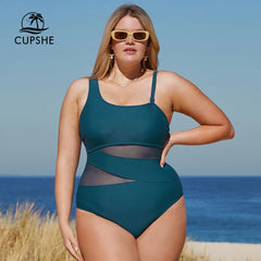 CUPSHE Plus Size Mesh One Shoulder One Piece Swimsuit