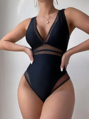 2023 Mesh Panel Swimsuit - Solid One Piece Swimwear for Sexy Beach Statements
