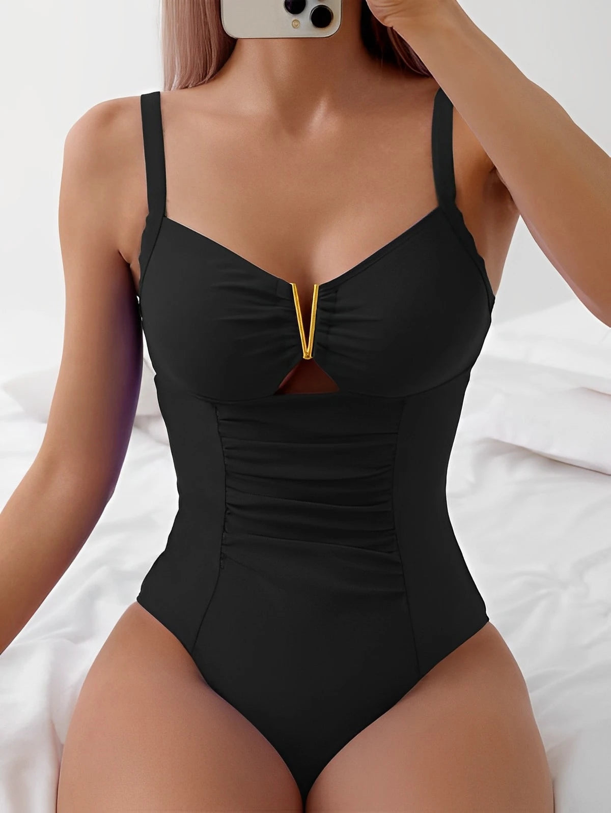 2023 Cut Out Ruched Front Swimsuit - Sexy One Piece Beachwear for Women