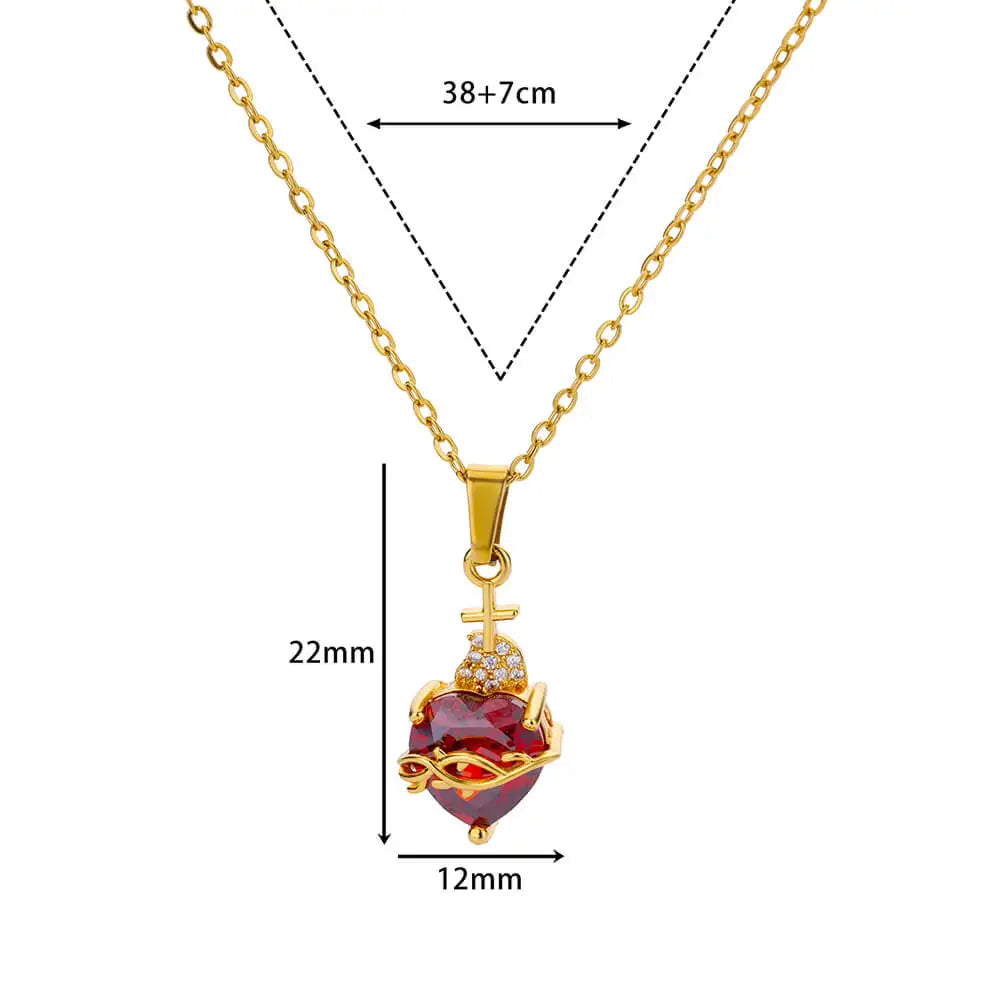 Vintage Gold Plated Zircon Heart Cross Necklace