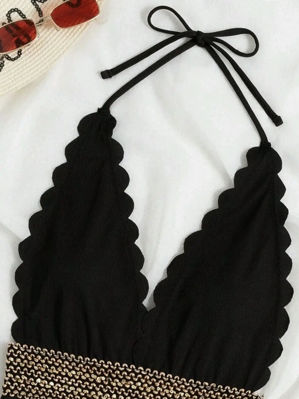 2022 Classic Black One-Piece Swimsuit: Solid Halter Swimwear for Women