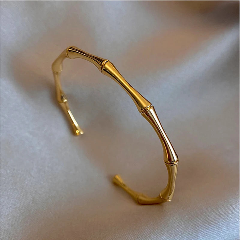 Stainless Steel Gold Color Bamboo Joint Bangles 2023 Trend Bracelet for Women Men Romantic Party Gift Fashion Jewelry