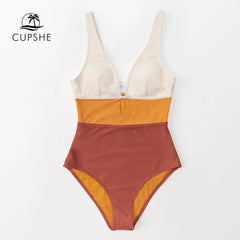 CUPSHE Plunge Neck Colorblock One-Piece Swimsuit