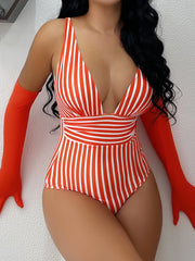 2023 Striped One Piece Swimsuit - Vintage V-neck Swimwear for Women