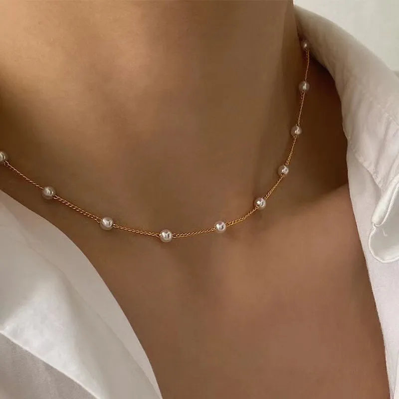 Kpop Pearl Necklace New Beads Women's Neck Chain